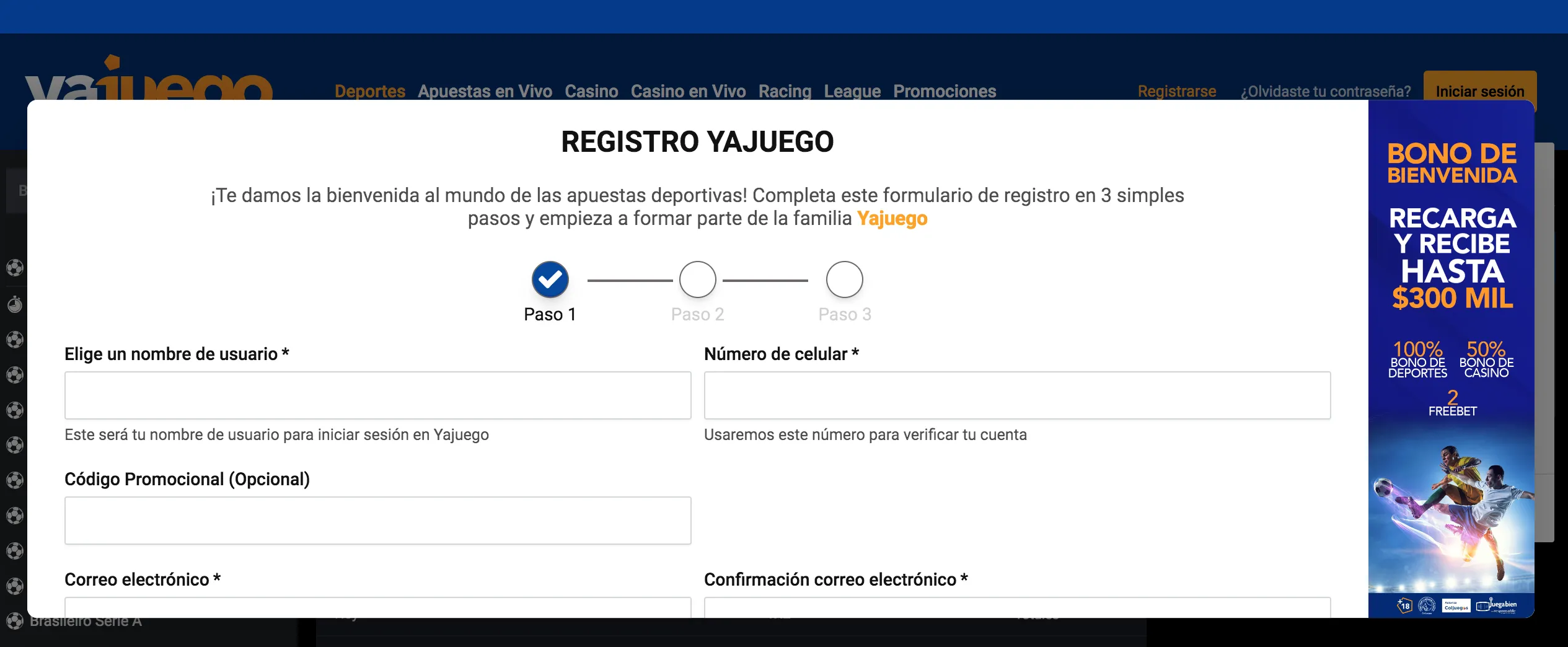 Registro en Yajuego Yajuego registro