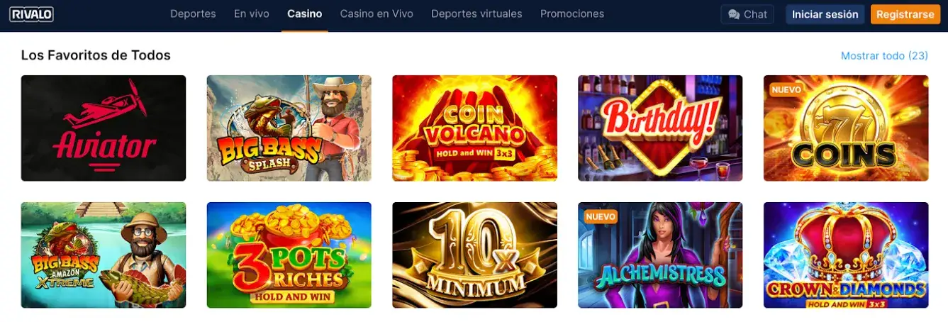 Juegos de casino en Rivalo Juegos online