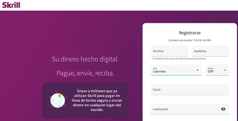Registro en Skrill Crear cuenta Skrill