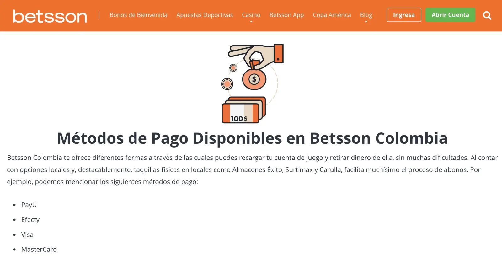 Betsson acepta tarjetas Visa Betsson Visa