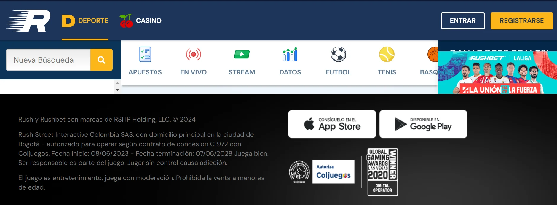 Rushbet, casino con autorización Coljuegos reseñas casinos colombia rushbet