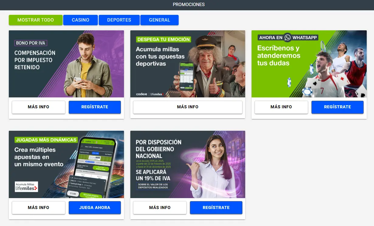 Bonos y promociones para jugadores de Codere casino 